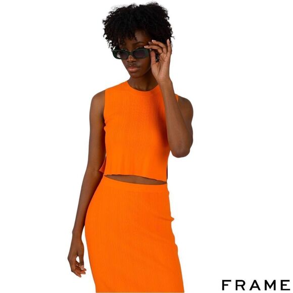 FRAME **NWT** Mixed Rib Cutout Tank in Bright Tangerine - Picture 3 of 15